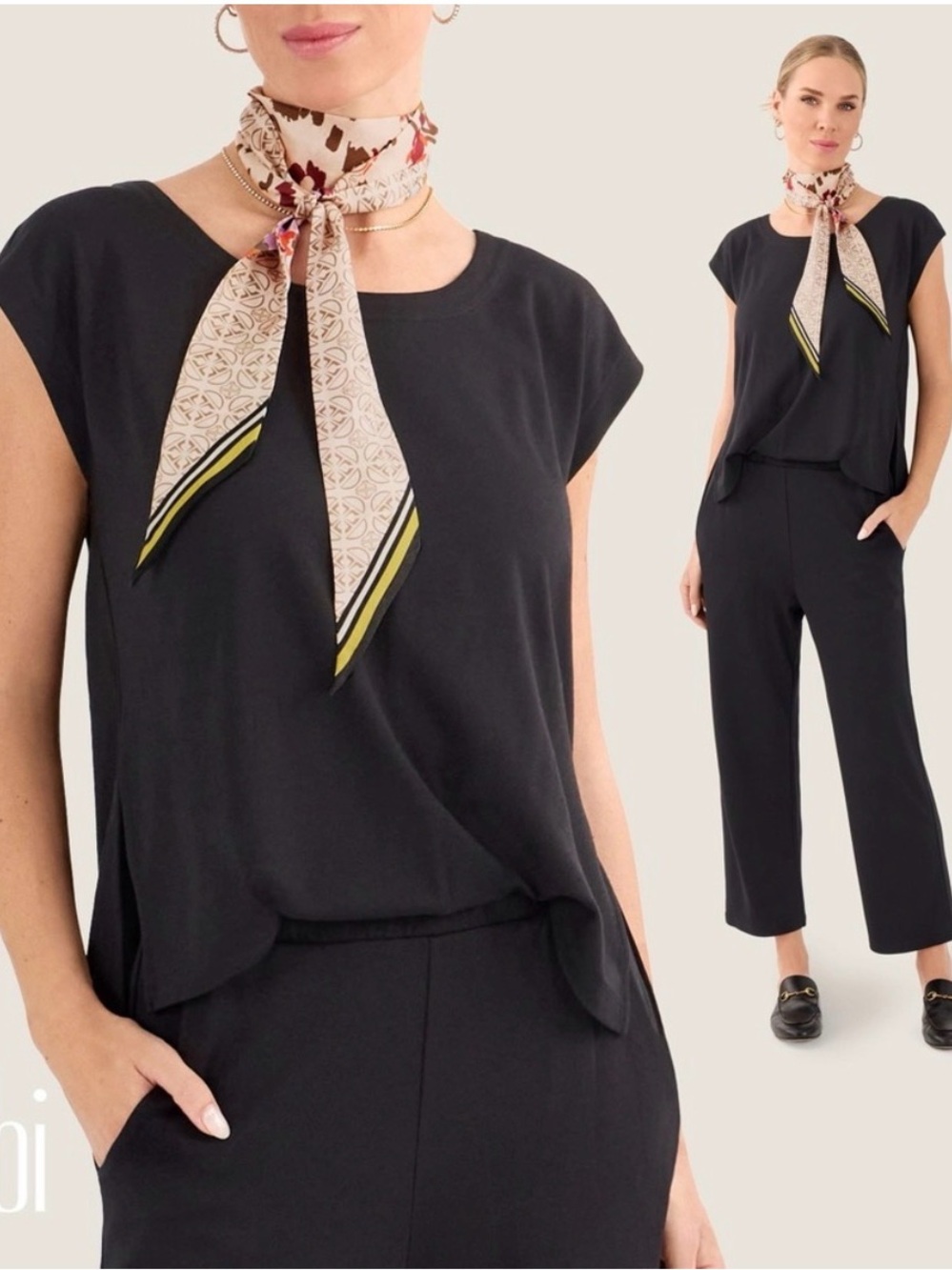 CAbi Black Wide-Leg Cap-Sleeve Jumpsuit